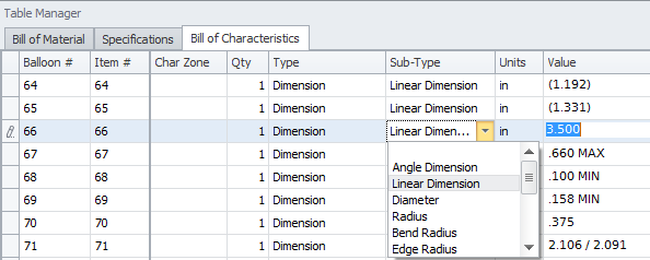 Edit data in the Bill of Characteristics table_1