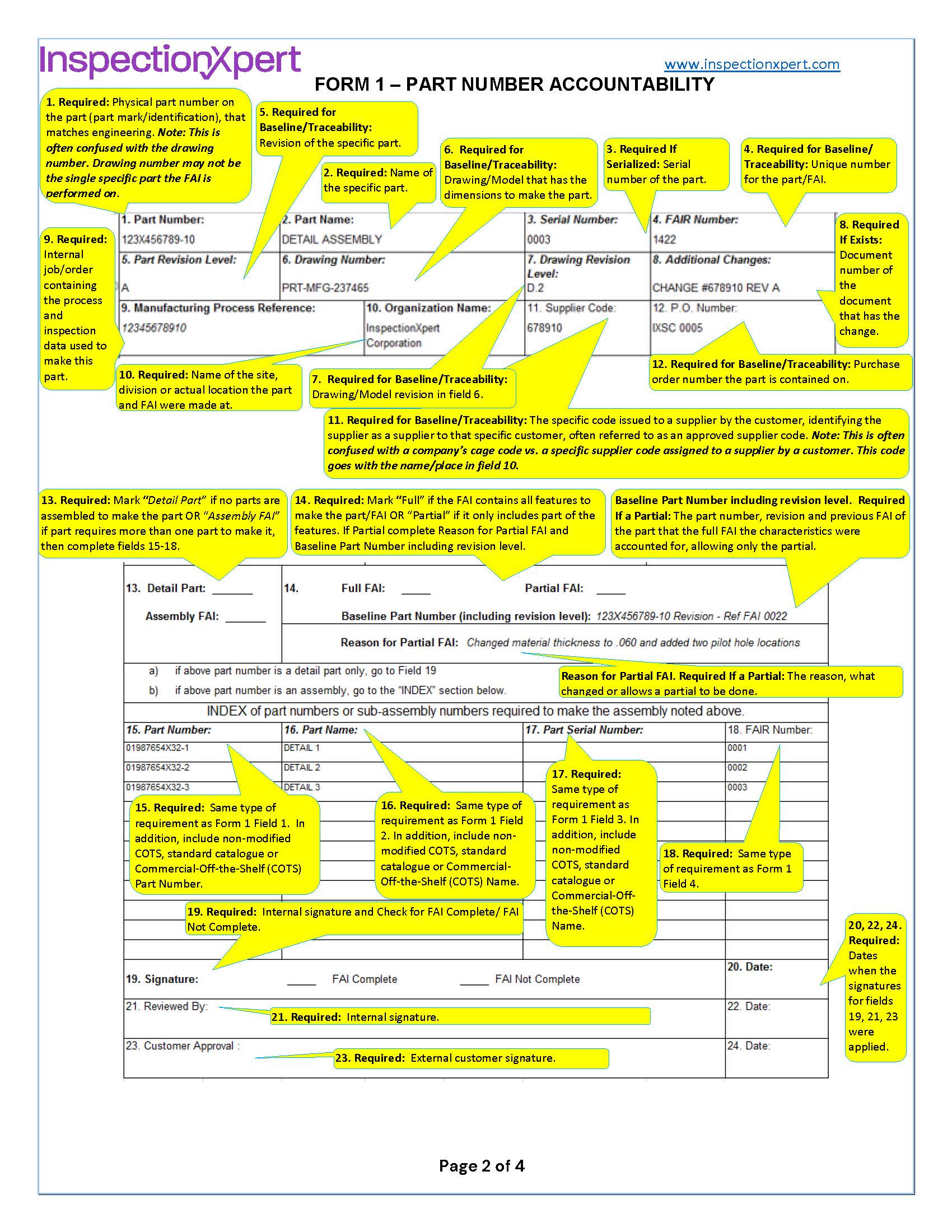 InspectionXpert AS9102 First Article Inspection Guide - Form 1 Part Number Accountability